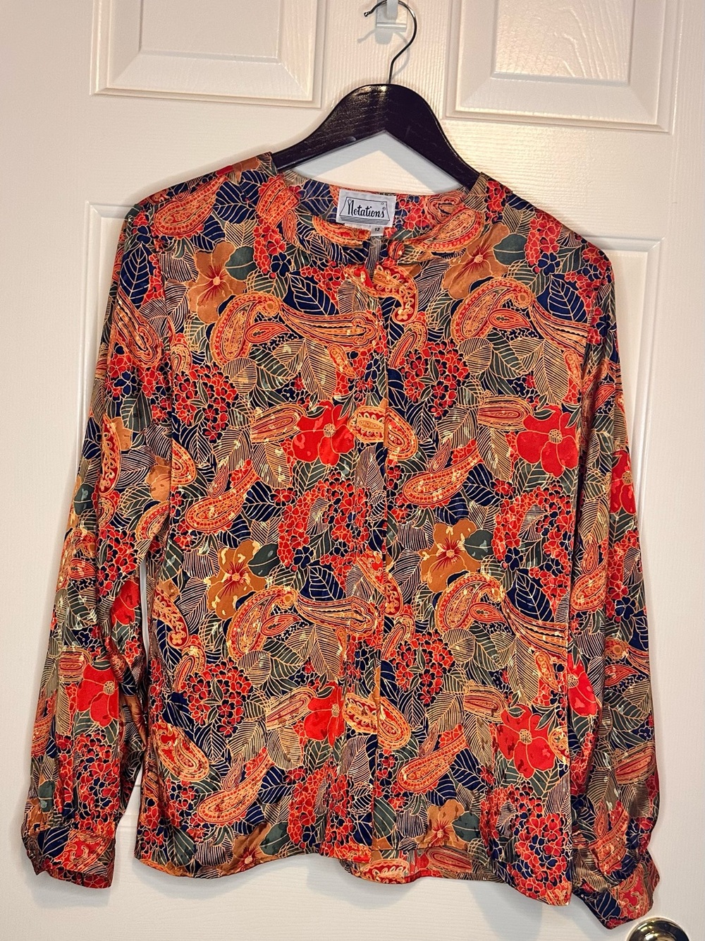 70s Vintage Notations Multicolor Paisley & Floral Button-Front Blouse